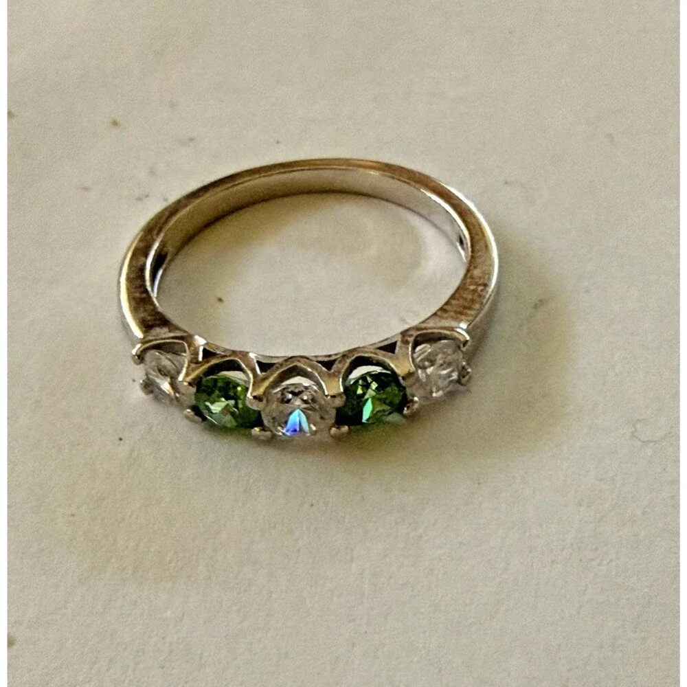 Vintage Sterling Silver Emerald White CZ Multi Stone Ring Size 9.75